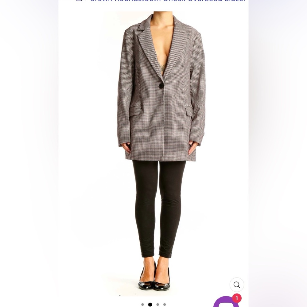 Adrianna Papell Houndstooth Stretch Jaquard Jacket - Blazer Style Size Large
